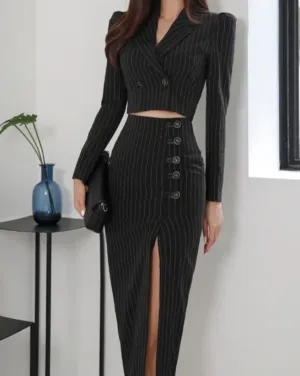 NORDIA Pin Striped Blazer and High Waist Skirt Set