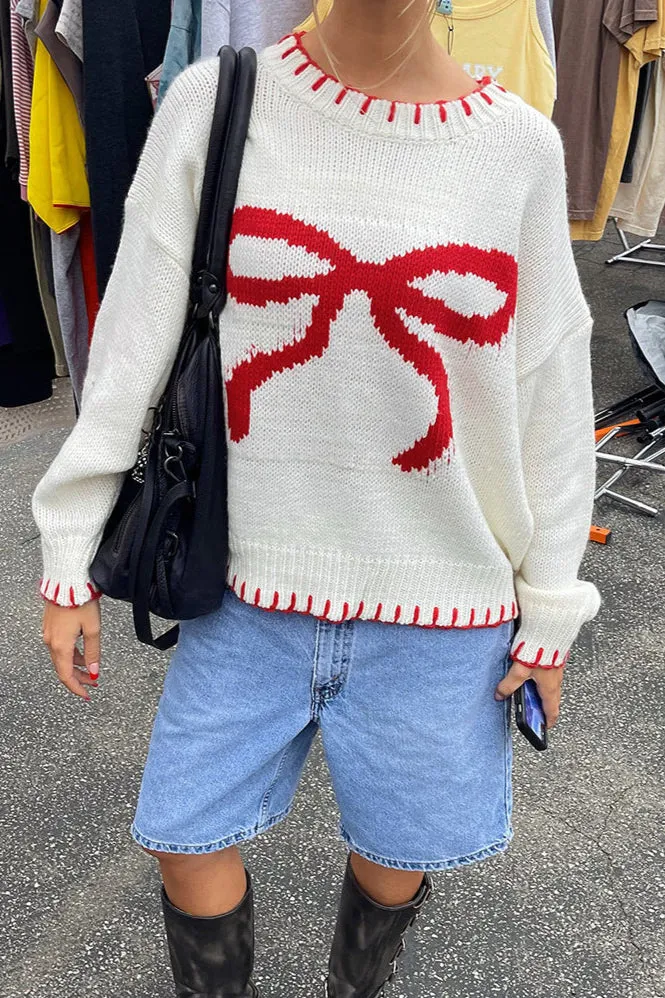 Oversized Bow Print Sweater