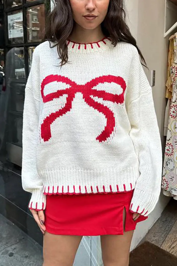 Oversized Bow Print Sweater