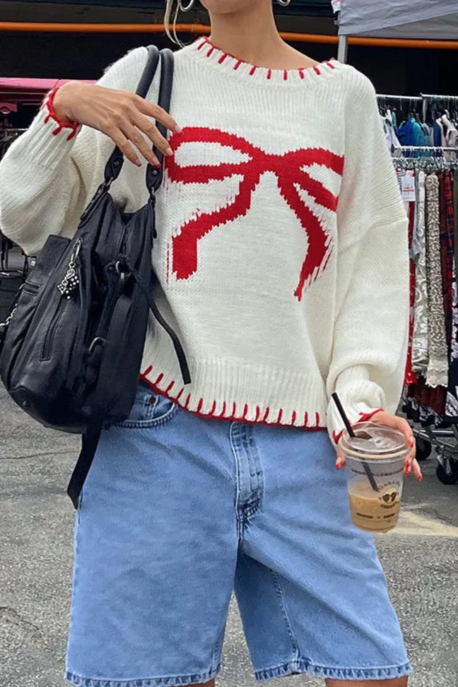 Oversized Bow Print Sweater