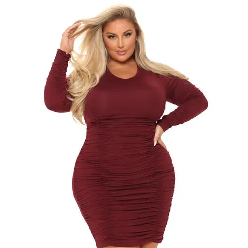 Plus Size Women Clothing Elegant Crew Neck Dress Temperament