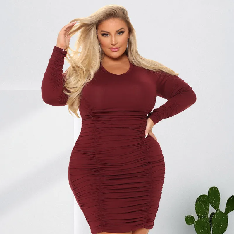 Plus Size Women Clothing Elegant Crew Neck Dress Temperament