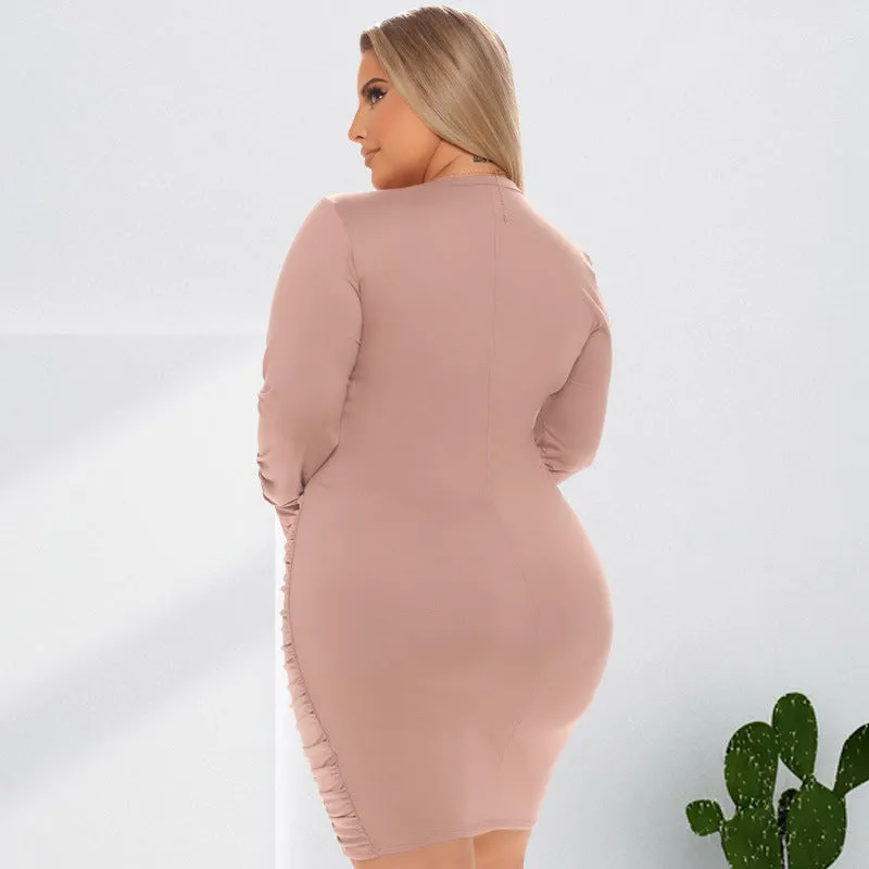 Plus Size Women Clothing Elegant Crew Neck Dress Temperament