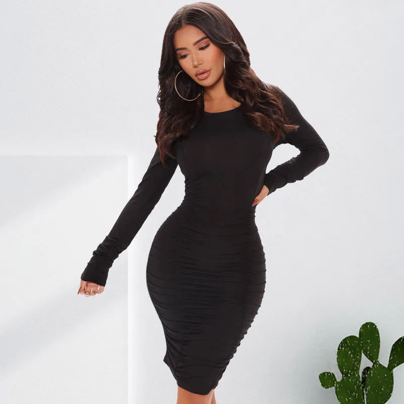 Plus Size Women Clothing Elegant Crew Neck Dress Temperament