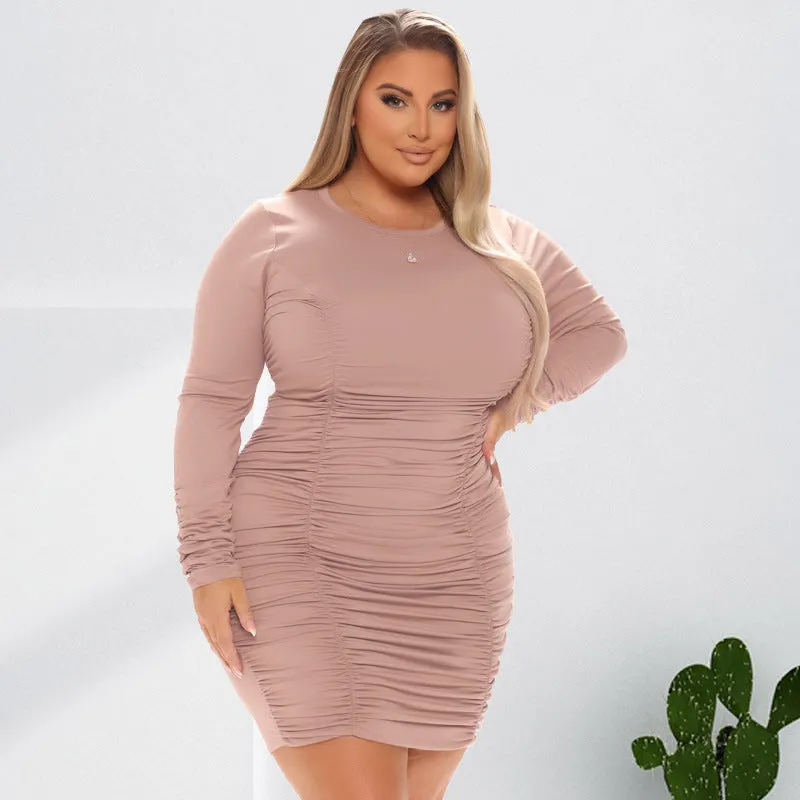 Plus Size Women Clothing Elegant Crew Neck Dress Temperament