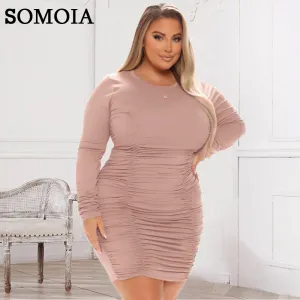 Plus Size Women Clothing Elegant Crew Neck Dress Temperament