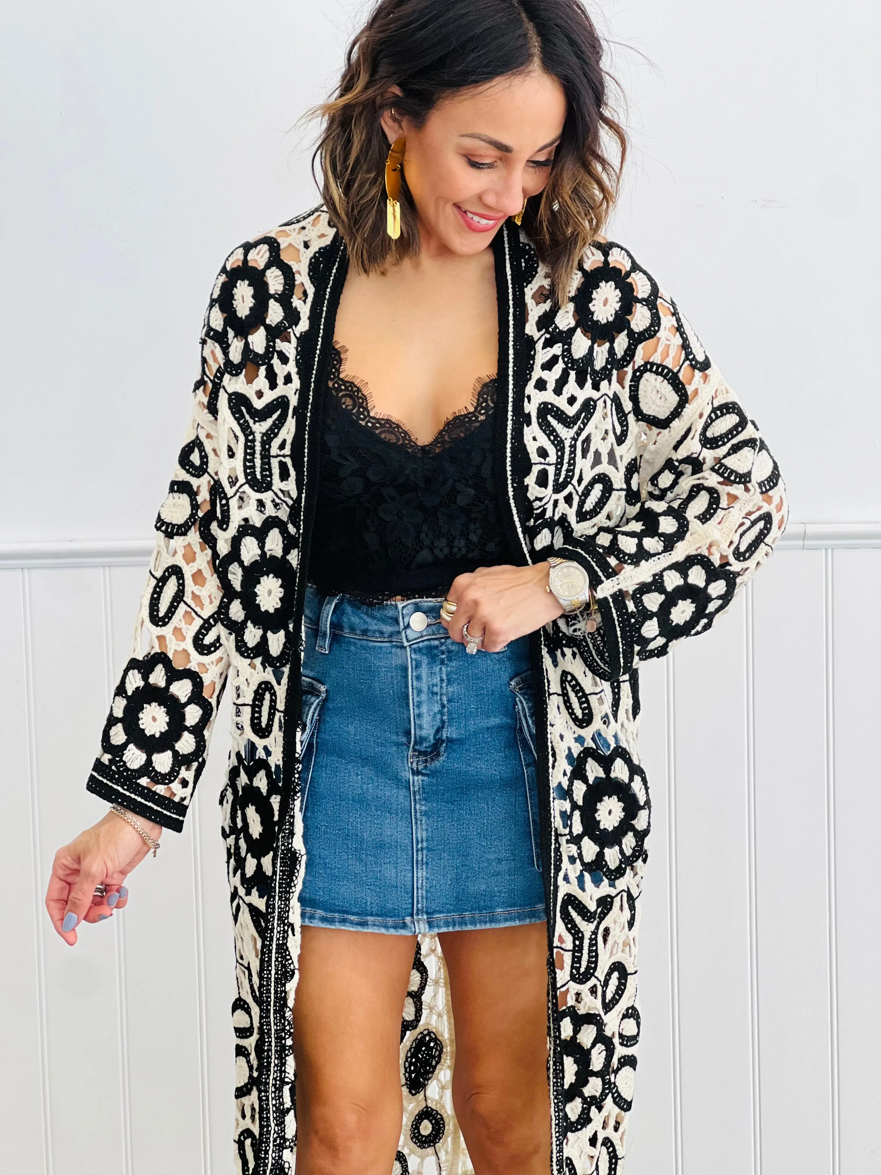 POL Crochet Long Sleeve Knit Cardigan (OS) - 3 Colors