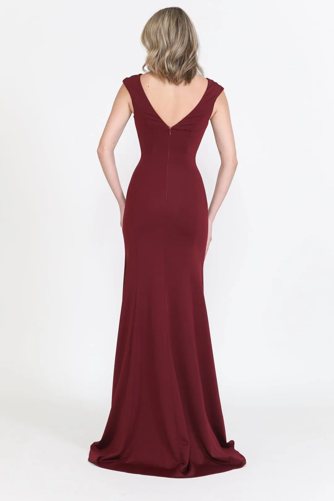 Poly USA 8290 Long Simple Mermaid V-neckline Bridesmaids Evening Gown