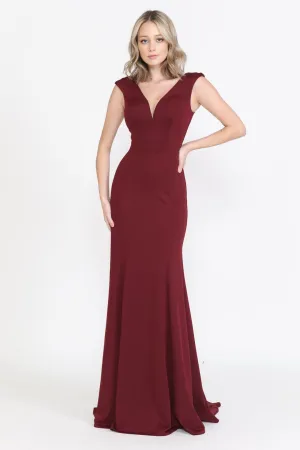 Poly USA 8290 Long Simple Mermaid V-neckline Bridesmaids Evening Gown