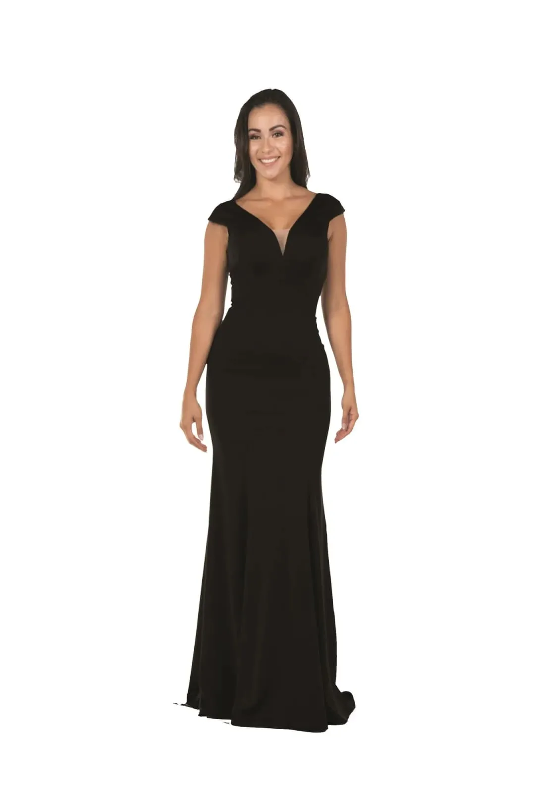 Poly USA 8290 Long Simple Mermaid V-neckline Bridesmaids Evening Gown