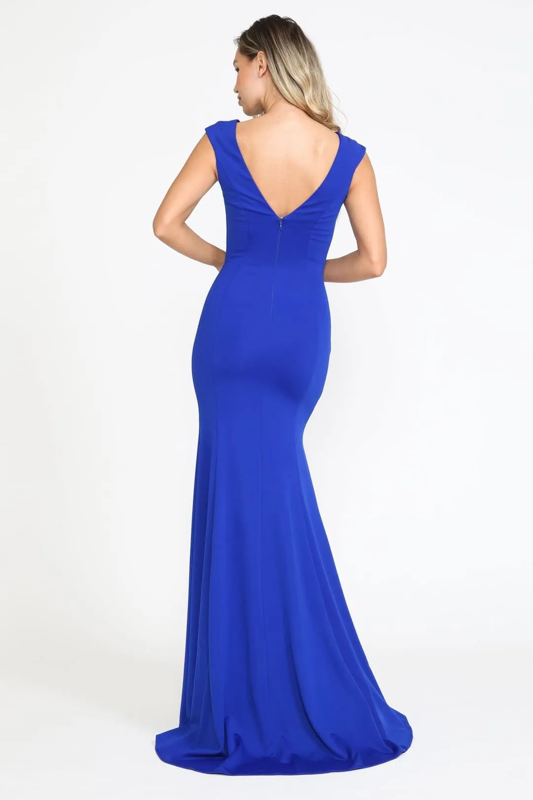 Poly USA 8290 Long Simple Mermaid V-neckline Bridesmaids Evening Gown
