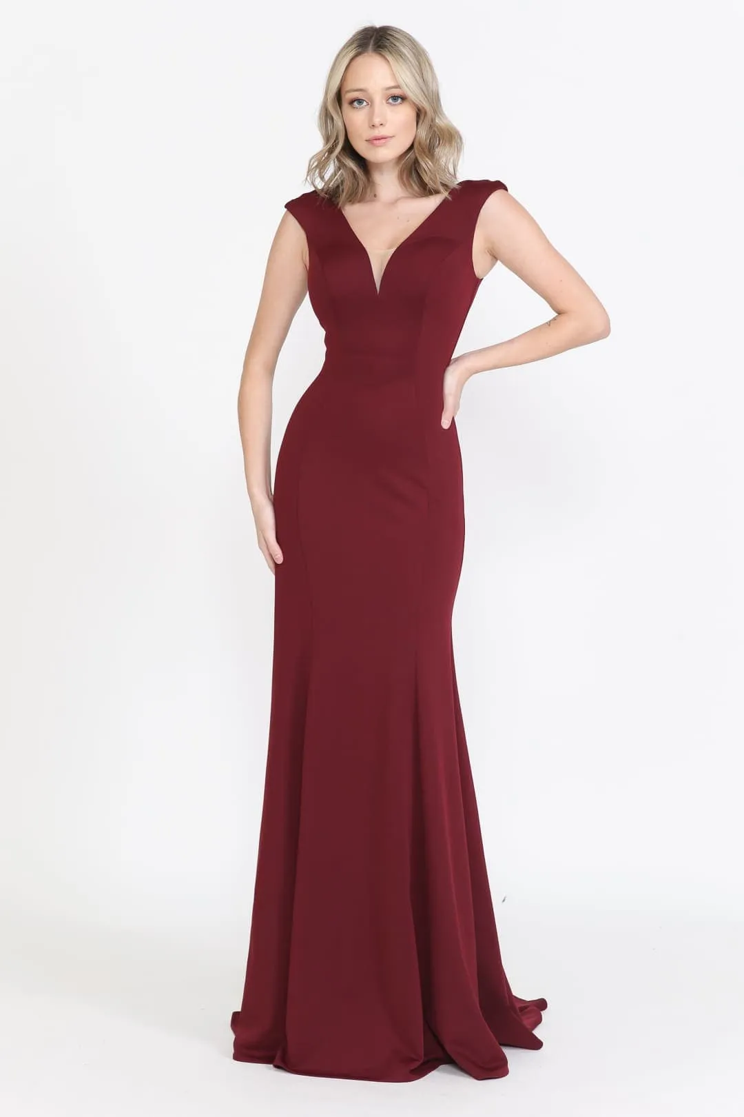 Poly USA 8290 Long Simple Mermaid V-neckline Bridesmaids Evening Gown