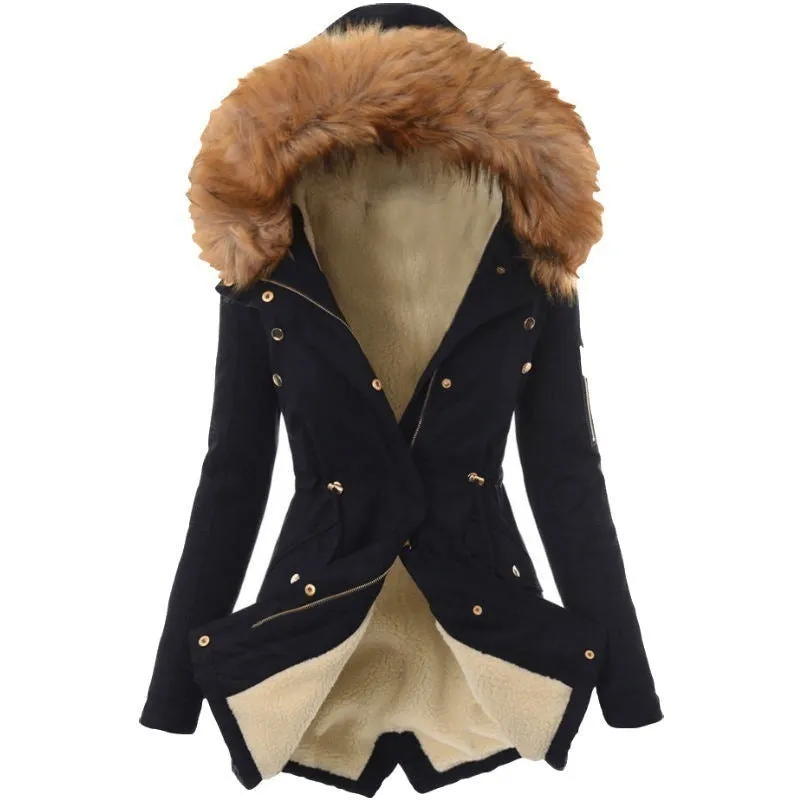 Pure Color Hooded Slim Warm Zipper Jacket Women Padded Coat