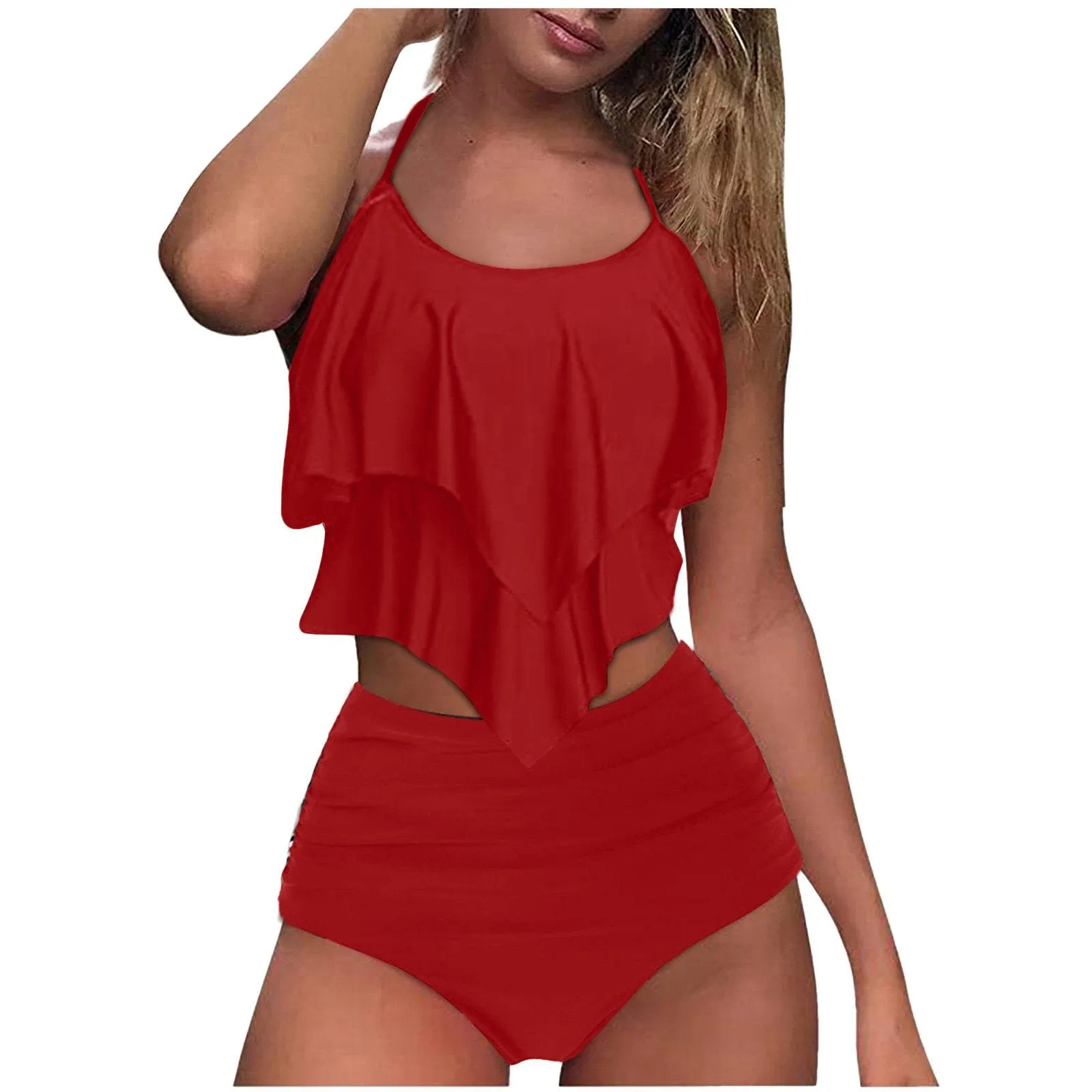 Ruffa™ | High-Waisted Ruffled Split Bikini
