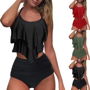 Ruffa™ | High-Waisted Ruffled Split Bikini