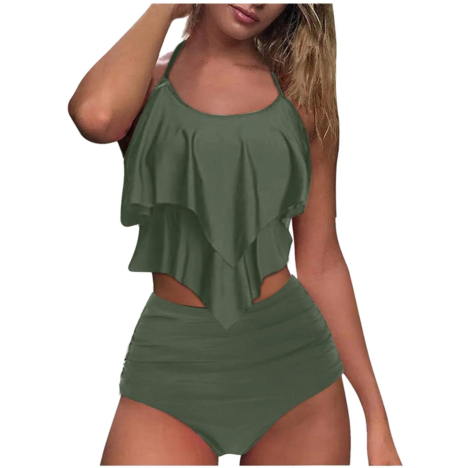 Ruffa™ | High-Waisted Ruffled Split Bikini