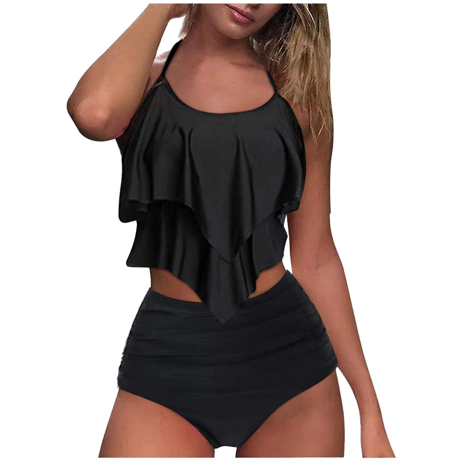 Ruffa™ | High-Waisted Ruffled Split Bikini