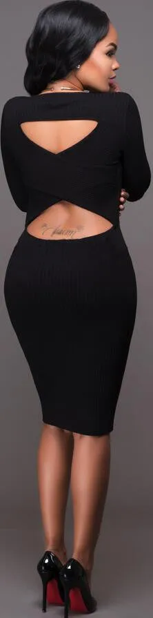 Sexy Hollow Out Back Bodycon Knee-length Dress