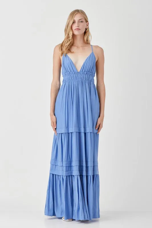 Shirred Ruffle Folded Detail Maxi Dress  *Online Only*