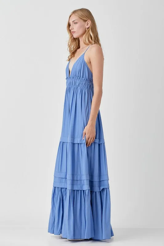 Shirred Ruffle Folded Detail Maxi Dress  *Online Only*