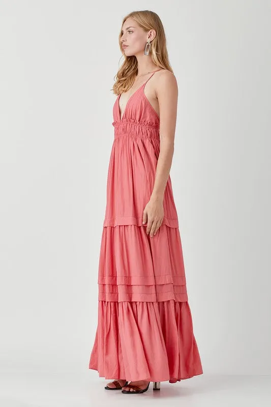 Shirred Ruffle Folded Detail Maxi Dress  *Online Only*