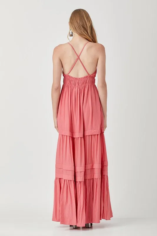 Shirred Ruffle Folded Detail Maxi Dress  *Online Only*