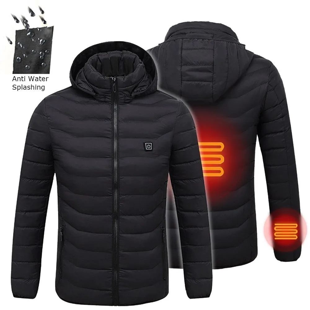 Sidiou Group Winter USB Digital Charging and Heating Men's Jacket Polyester Fiber Hooded