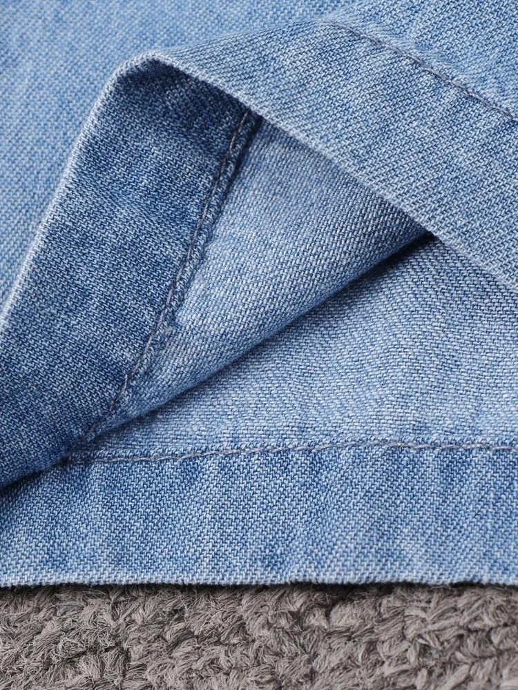 Simple Casual Drawstring Pocket Denim Jumpsuit for Women