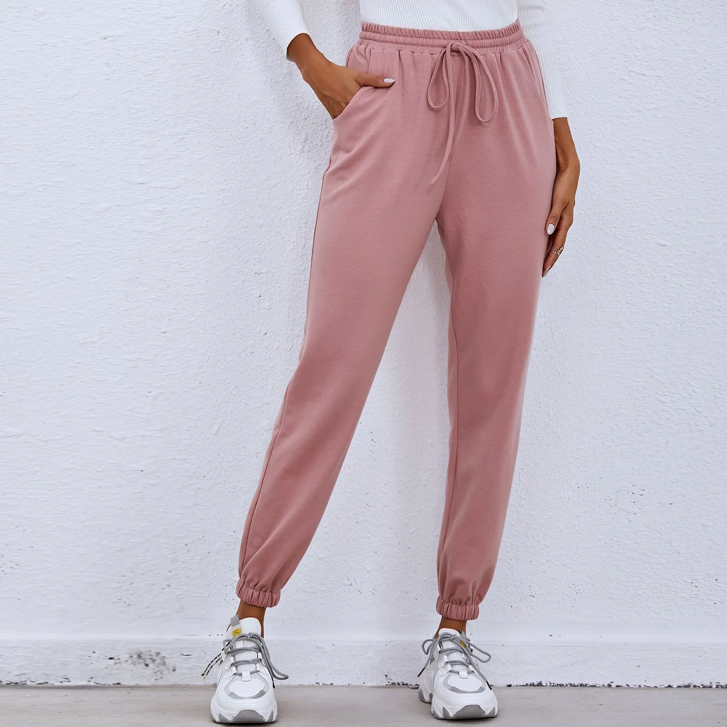 Solid Drawstring Waist Joggers