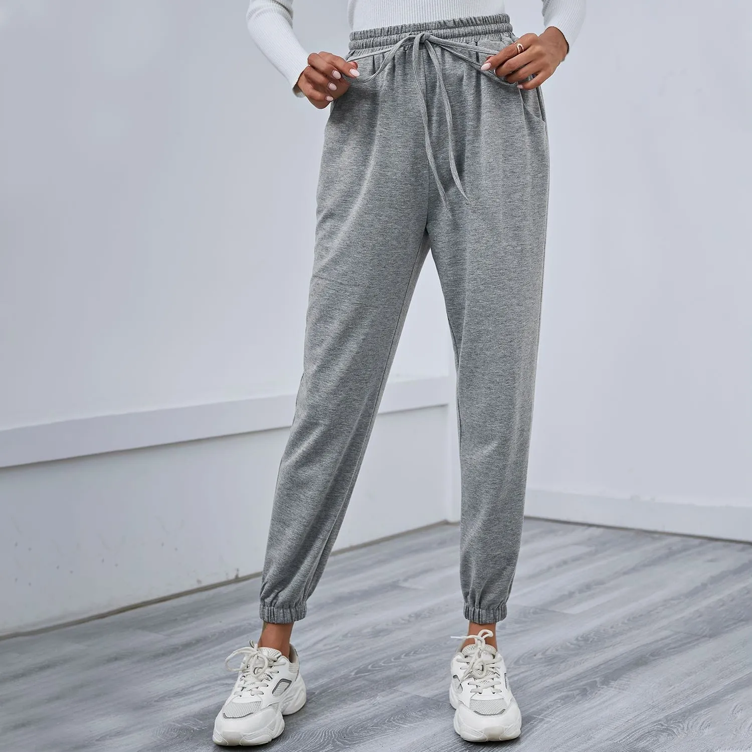Solid Drawstring Waist Joggers