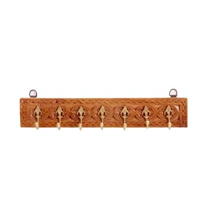 Solid wood carved 7 Brass fitted wall hanging hook