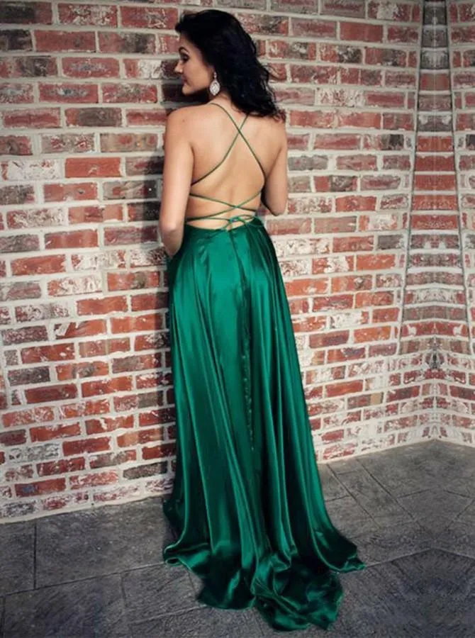 Spaghetti Straps Simple Prom Dresses Hunter Cheap Prom Dress/Evening Dress SED398