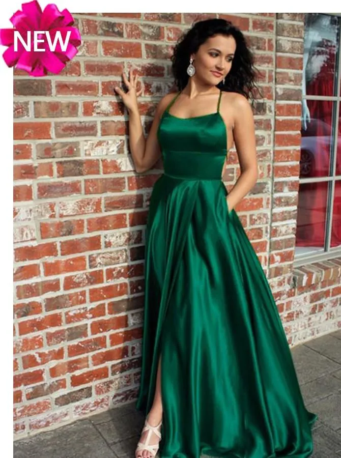 Spaghetti Straps Simple Prom Dresses Hunter Cheap Prom Dress/Evening Dress SED398