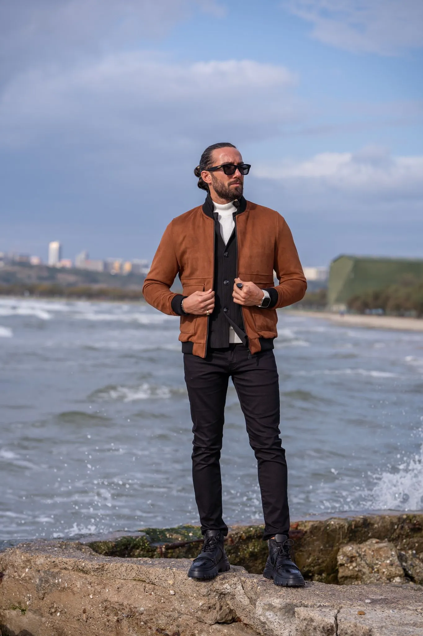 Special Design, Slim Fit, Nubuck Coat With Bag Pocket Detail - Camel