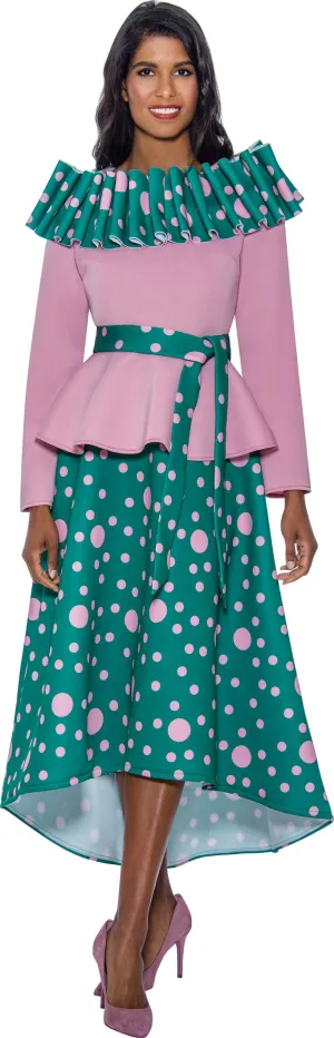 Stellar Looks 1622W Belted Dotted Accordian Collar PlusSize 2pc Skirt Set