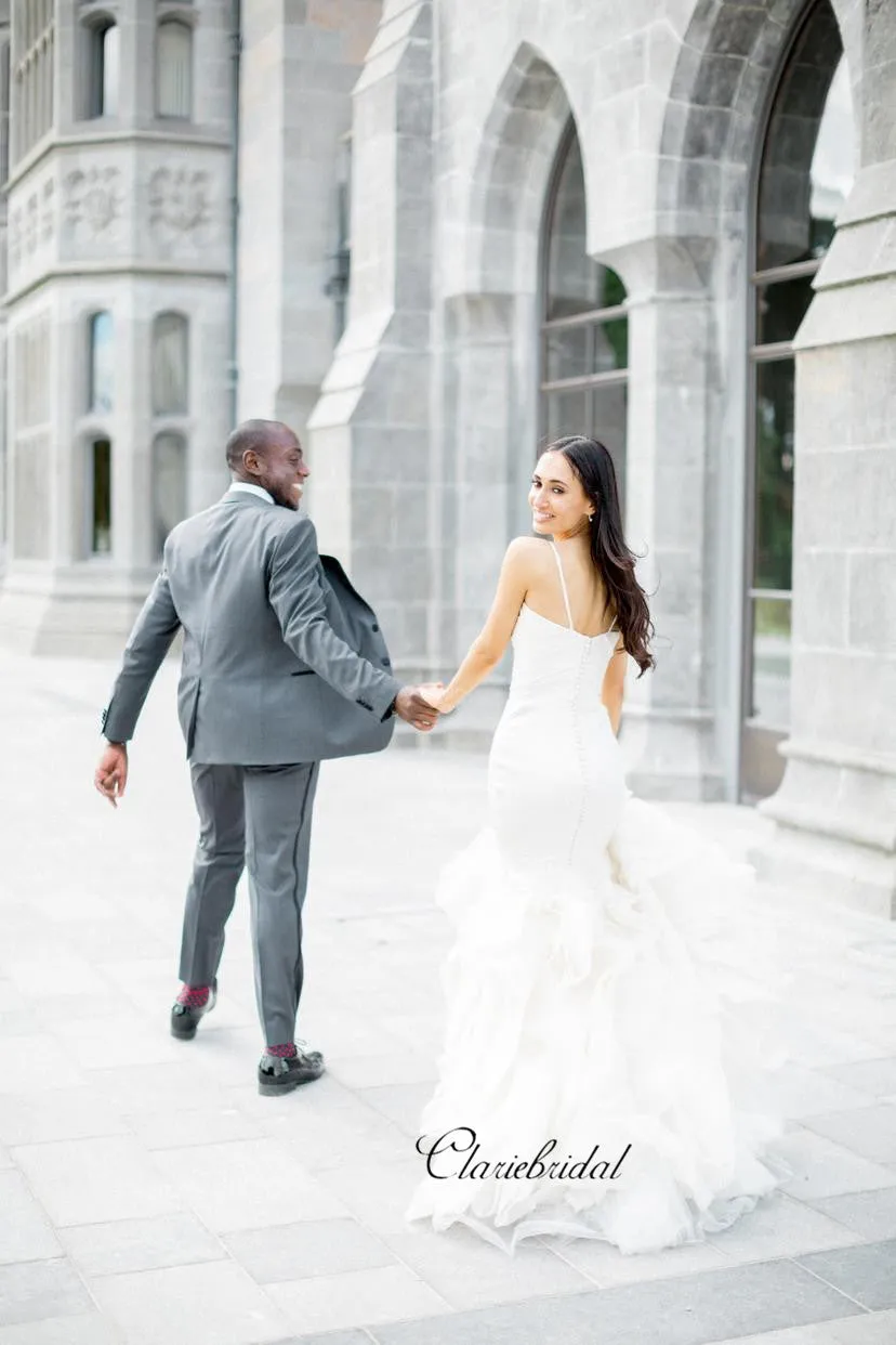 Straps Unique Mermaid Wedding Dresses, Sweetheart Elegant Wedding Dresses