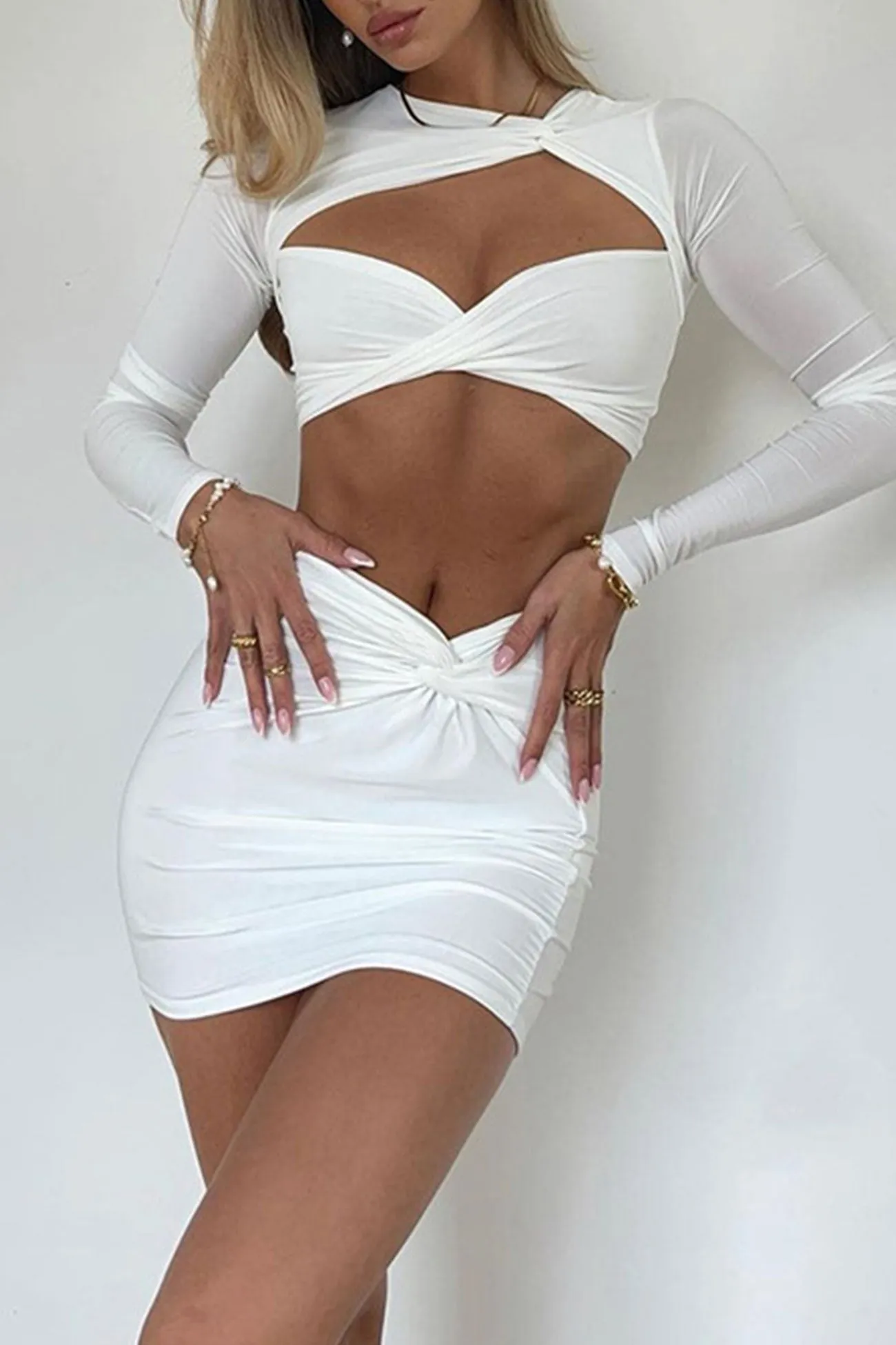 Twisted-front Cutout Crop Top Skirt Suits