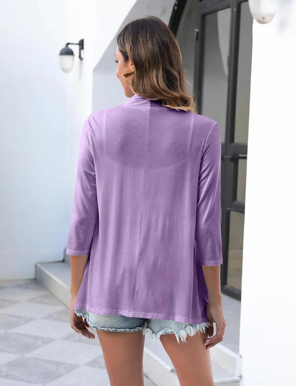 Uvog Women's 3/4 Sleeve Draped Open Front Cardigan Casual Loose Lightweight Cardigans