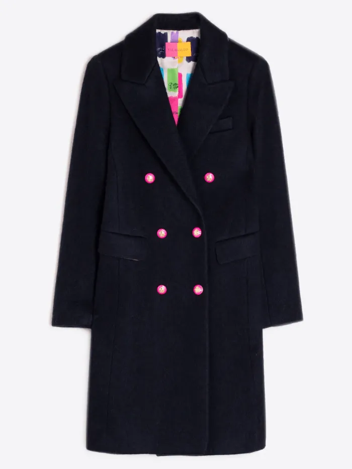 Vilagallo LIAN Navy Double Breasted Wool Dress Coat 31772