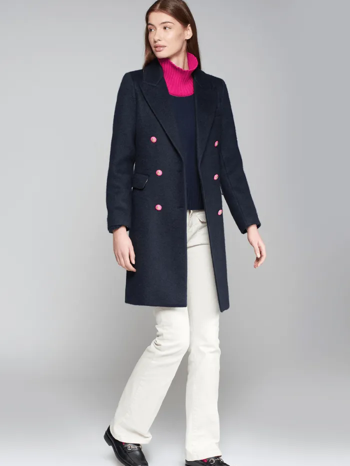 Vilagallo LIAN Navy Double Breasted Wool Dress Coat 31772
