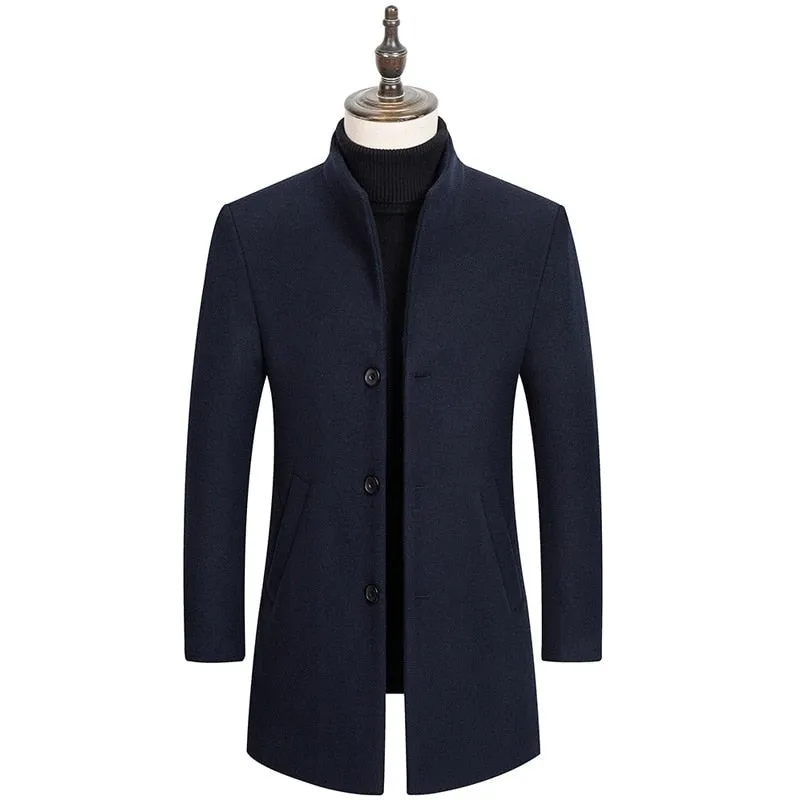 West Louis Boutique Stand Collar Woolen Business Long Coat