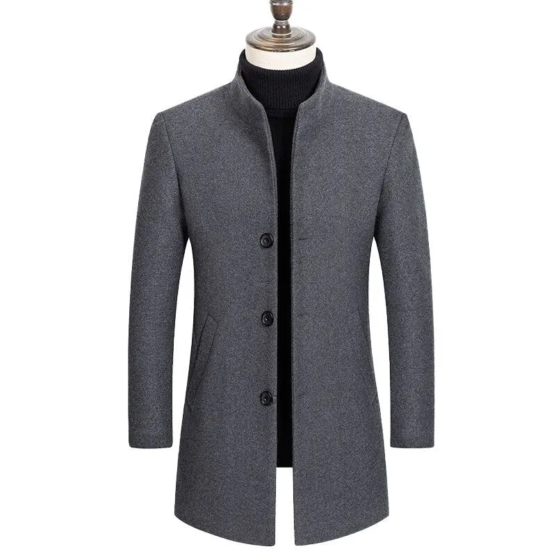 West Louis Boutique Stand Collar Woolen Business Long Coat