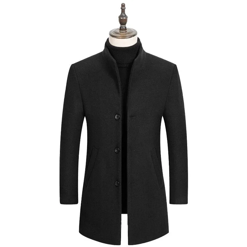 West Louis Boutique Stand Collar Woolen Business Long Coat