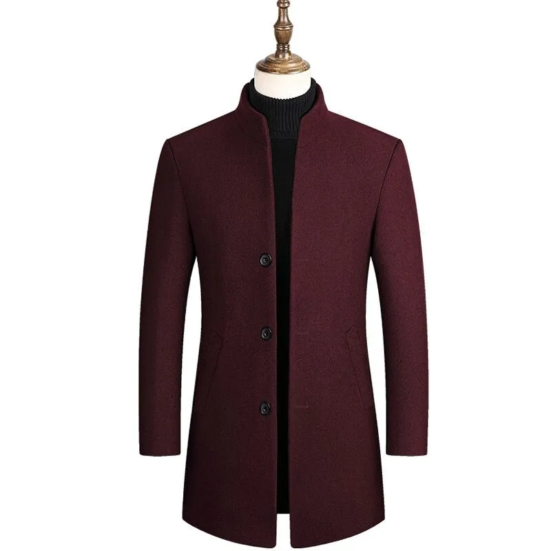 West Louis Boutique Stand Collar Woolen Business Long Coat
