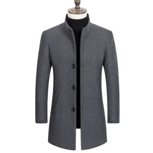 West Louis Boutique Stand Collar Woolen Business Long Coat