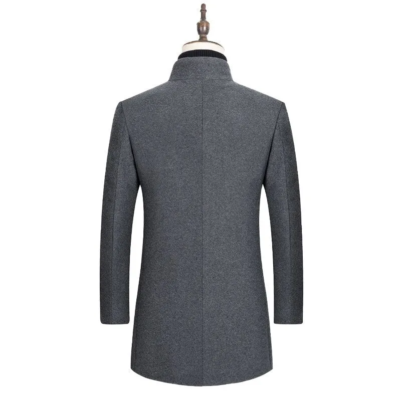 West Louis Boutique Stand Collar Woolen Business Long Coat