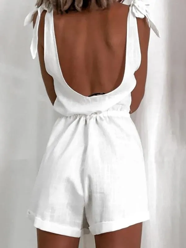 White High-waist Suspender Jumpsuit for Women