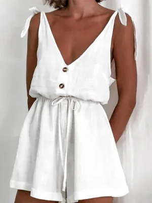 White High-waist Suspender Jumpsuit for Women
