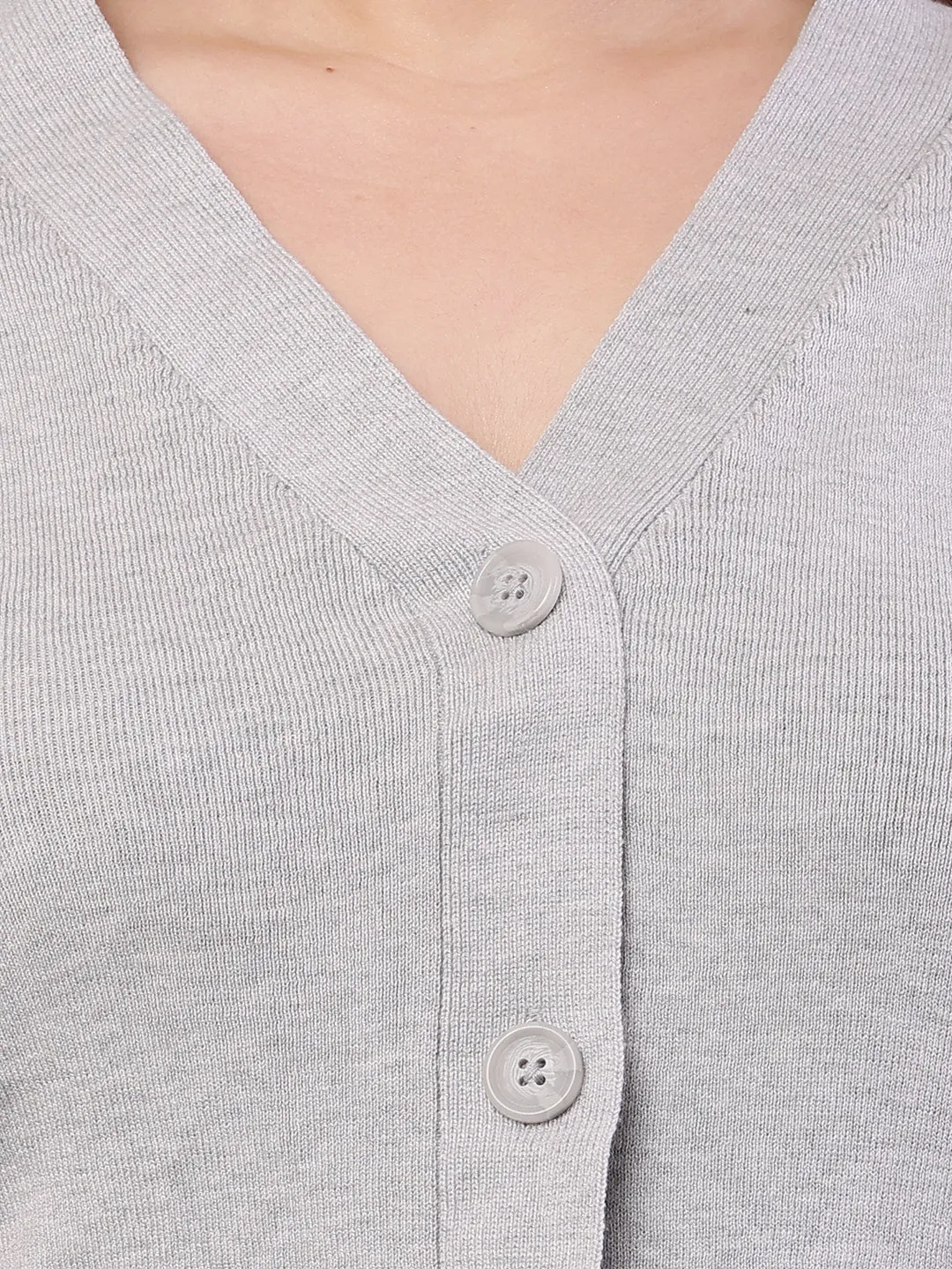 Women Light Grey Viscose Full Sleeve Cardigan