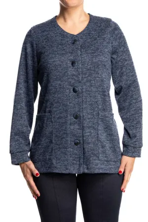 Women's Navy Cardigan Button Front with Pockets Made in Canada